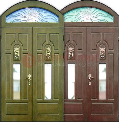 Стальная арочная дверь со стеклом ДА-17 для монолитного дома в Тольятти