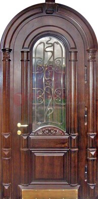 Арочная металлическая дверь массив со стеклом и ковкой ДА-50 в Тольятти