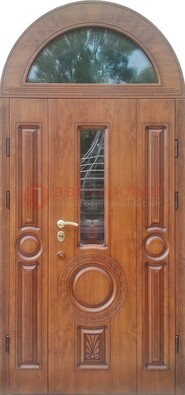 Двустворчатая железная дверь МДФ со стеклом в форме арки ДА-52 в Тольятти