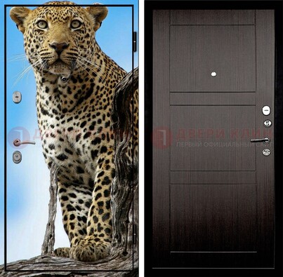 Железная дверь с рисунком гепарда снаружи ДФ-27 в Тольятти