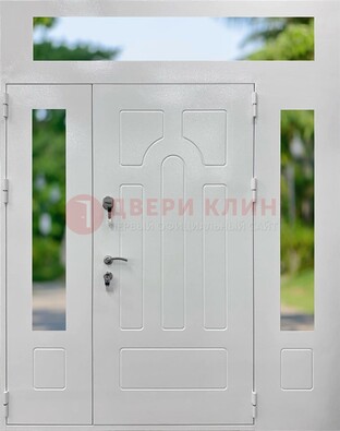 Белая стальная дверь порошок со стеклом и фрамугами ДФГ-11 в Тольятти