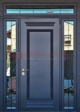 Черная металлическая дверь с фрамугой и филенкой ДФГ-19 в Тольятти