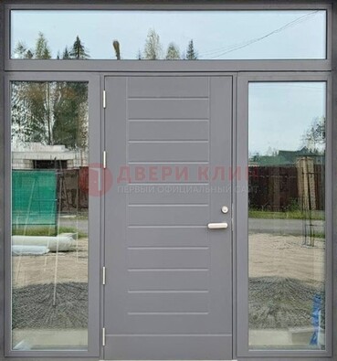 Серая стальная дверь с панелью МДФ и стеклянными фрамугами ДФГ-28 в Тольятти