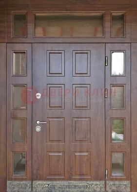Стальная дверь МДФ со стеклом и фрамугами для дома ДФГ-29 в Тольятти