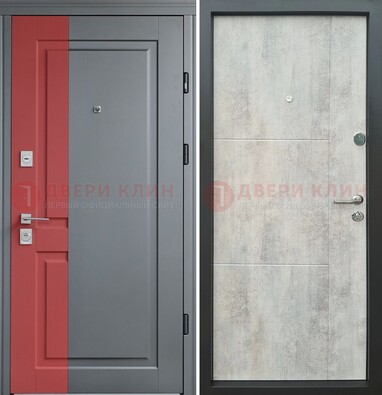 Серая с красной полосой металлическая дверь МДФ ДМ-245 в Тольятти
