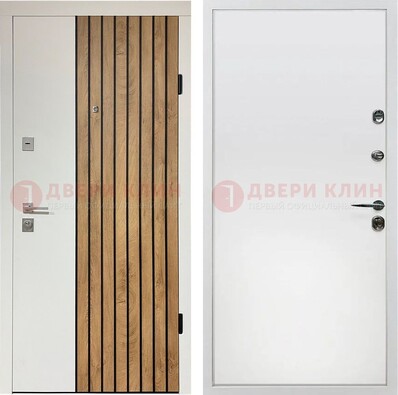 Белая с коричневой вставкой филенчатая дверь МДФ ДМ-278 в Тольятти