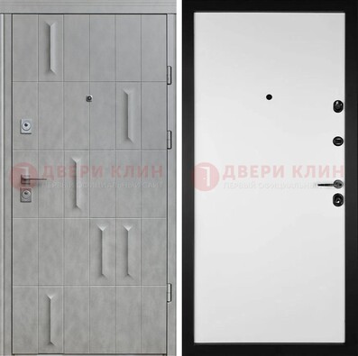 Серая стальная дверь с рисунком МДФ и внутри Белый ясень ДМ-280 в Тольятти