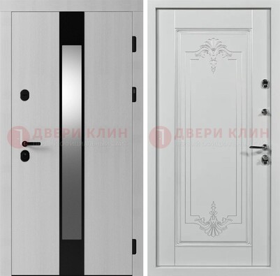 Белая металлическая дверь МДФ с зеркальной вставкой ДМ-324 в Тольятти