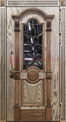 Железная дверь с массивом дуба со стеклом и ковкой ДМД-47 в Тольятти