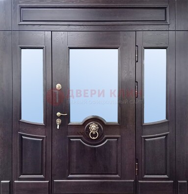 Филенчатая металлическая дверь с панелью МДФ и стеклом ДПР-102 в Тольятти