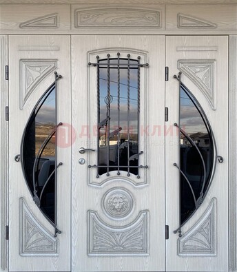 Большая парадная дверь Винорит со стеклом и ковкой ДПР-108 в Тольятти