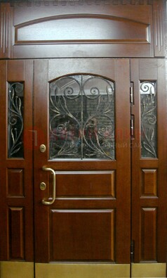 Стальная парадная дверь со вставками из стекла и ковки ДПР-30 в коттедж в Тольятти