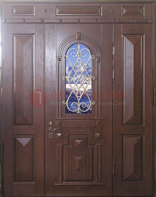 Стальная парадная дверь со стеклом и ковкой ДПР-4 для коттеджа в Тольятти