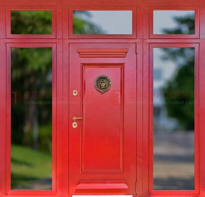 Красная парадная дверь для частного дома ДПР-88 в Тольятти