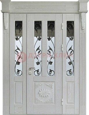 Входная парадная дверь со стеклом и ковкой в белом цвете ДПР-93 в Тольятти