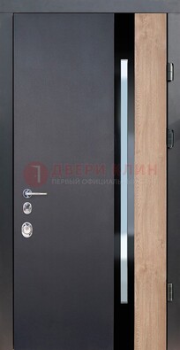 Черная металлическая дверь МДФ со стеклом ДС-14 в Тольятти