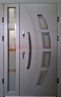 Серая железная дверь для дома со стеклом ДС-17 в Тольятти