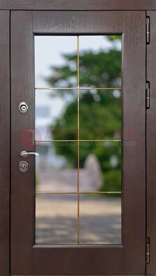 Коричневая стальная дверь со стеклом ДС-19 в Тольятти