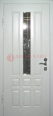 Белая металлическая дверь со стеклом ДС-1 в загородный дом в Тольятти