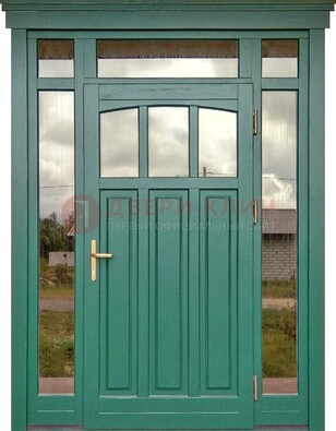Зеленая металлическая дверь МДФ со стеклом ДС-43 в Тольятти