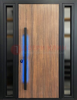Коричневая металлическая дверь со стеклом ДС-69 в Тольятти