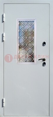 Серая металлическая дверь со стеклом и ковкой ДС-75 в Тольятти