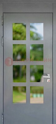 Серая металлическая дверь со стеклом ДС-78 в Тольятти
