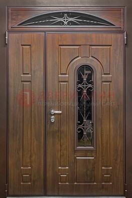 Большая металлическая дверь со стеклом и ковкой ДСК-145 Кириши