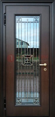Железная дверь с большим стеклом и ковкой ДСК-187 в Тольятти