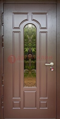 Металлическая коричневая дверь Винорит со стеклом и ковкой ДСК-210 в Тольятти