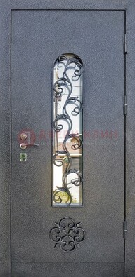 Темная стальная дверь Порошок со стеклом и ковкой ДСК-217 в Тольятти