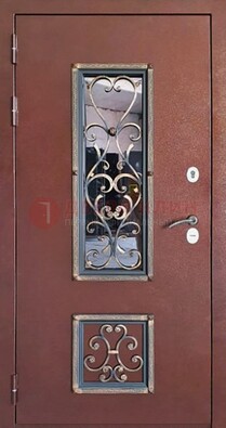 Уличная дверь Порошок со стеклом и ковкой для дома ДСК-218 в Тольятти