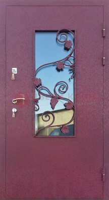 Железная дверь Порошок со стеклом и ковкой лозы ДСК-220 в Тольятти