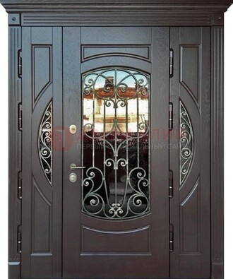 Полуторная железная дверь Винорит со стеклом и ковкой ДСК-231 в Тольятти