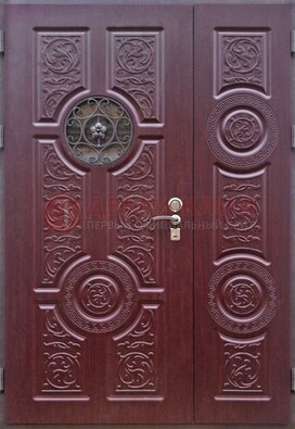 Красная железная дверь Винорит со стеклом и ковкой ДСК-235 в Тольятти