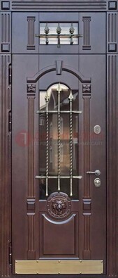 Металлическая дверь массив со стеклом и ковкой с фрамугой ДСК-249 в Тольятти