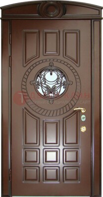 Шоколадная металлическая дверь Винорит со стеклом и ковкой ДСК-269 в Рузе