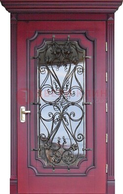 Красная стальная дверь Винорит со стеклом и ковкой ДСК-271 в Тольятти