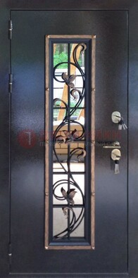 Железная дверь с порошковым напылением стеклом и ковкой ДСК-279 в Тольятти