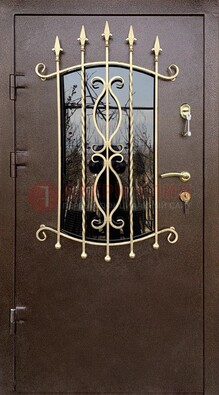Стальная дверь Порошок со стеклом и ковкой для дома ДСК-280 в Тольятти