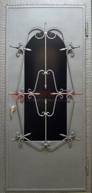 Железная дверь со стеклом и ковкой ДСК-74 для каркасного дома в Тольятти