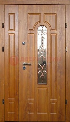 Стальная дверь со стеклом и цветной ковкой ДСК-78 для панельного дома в Чебоксарах