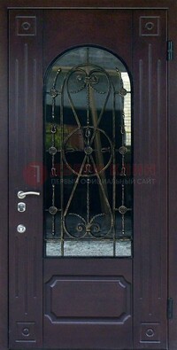 Стальная дверь со стеклом и ковкой ДСК-80 в загородный дом в Тольятти