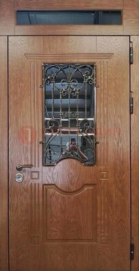 Металлическая входная дверь со стеклом и ковкой для дома ДСК-96 в Тольятти