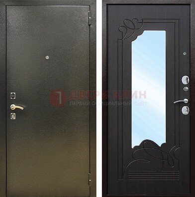 Железная темная дверь c порошковым напылением и МДФ с узором и зеркалом ДЗ-111 в Тольятти