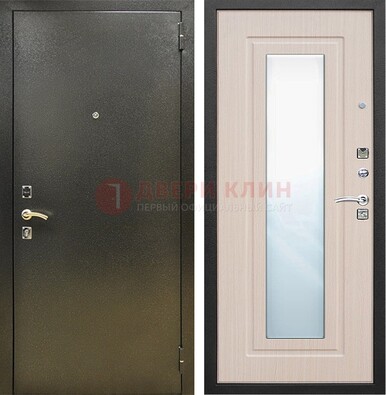 Входная темная дверь c порошковым покрытием и МДФ Белый дуб и зеркалом ДЗ-112 в Тольятти