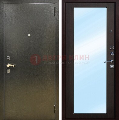 Входная темно-серая дверь c порошковым покрытием и МДФ с зеркалом ДЗ-114 в Тольятти