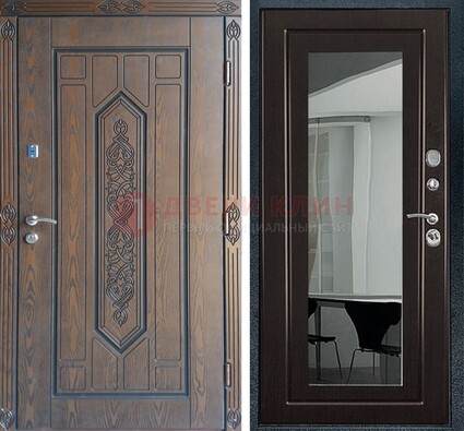 Уличная коричневая дверь c виноритом и МДФ Венге с зеркалом ДЗ-116 в Тольятти