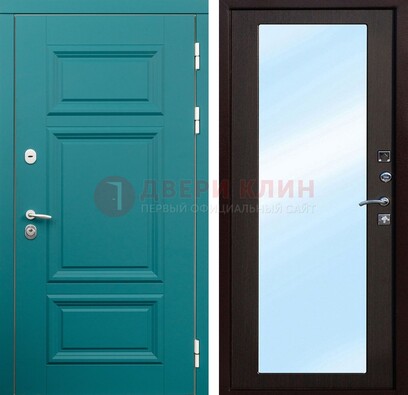 Зеленая входная дверь терморазрыв c виноритом и МДФ с зеркалом ДЗ-122 в Тольятти