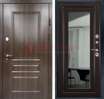 Железная коричневая дверь с МДФ Венге c зеркалом ДЗ-124 в Тольятти